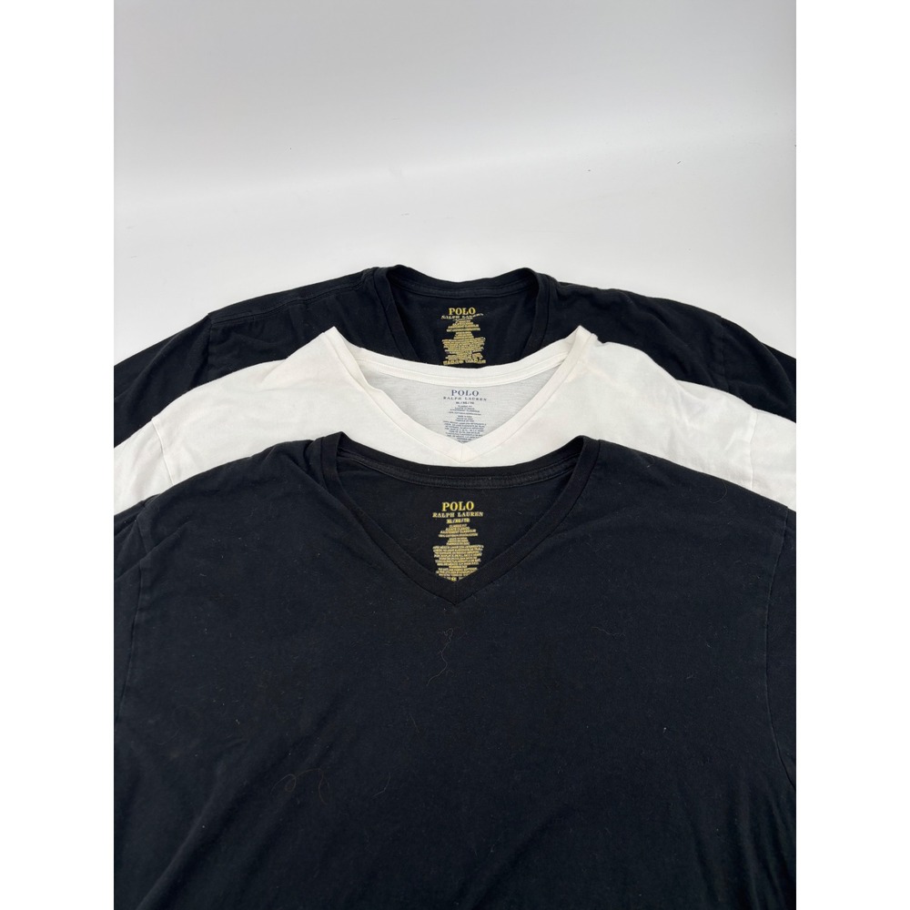 Polo Ralph Lauren Mens 3 Pack V-Neck T-Shirts Black White XL Cotton Pony Logo